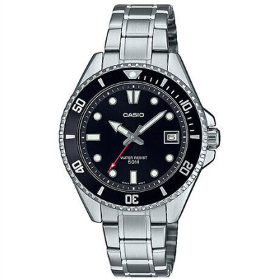 Casio MDV-10D-1A1VEF – Unisex Ρολόι Καταδυτικού Στυλ (Ατσάλινο Μπρασελέ, Μαύρο Καντράν)